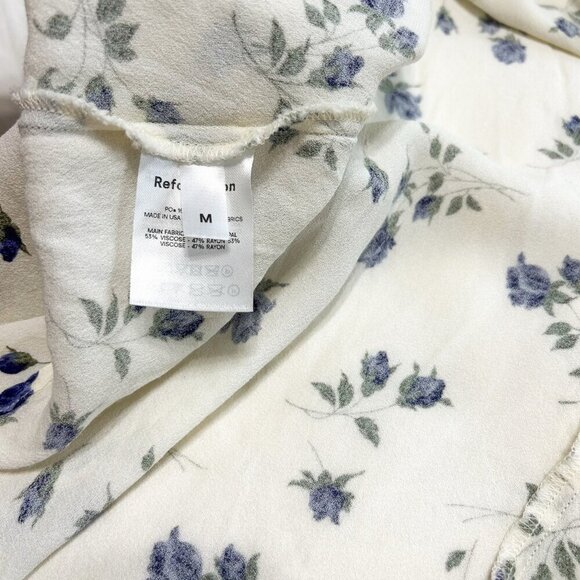 NWOT Reformation Marbella Blue Floral Smocked Puff Sleeve Midi Dress Medium - Picture 11 of 12